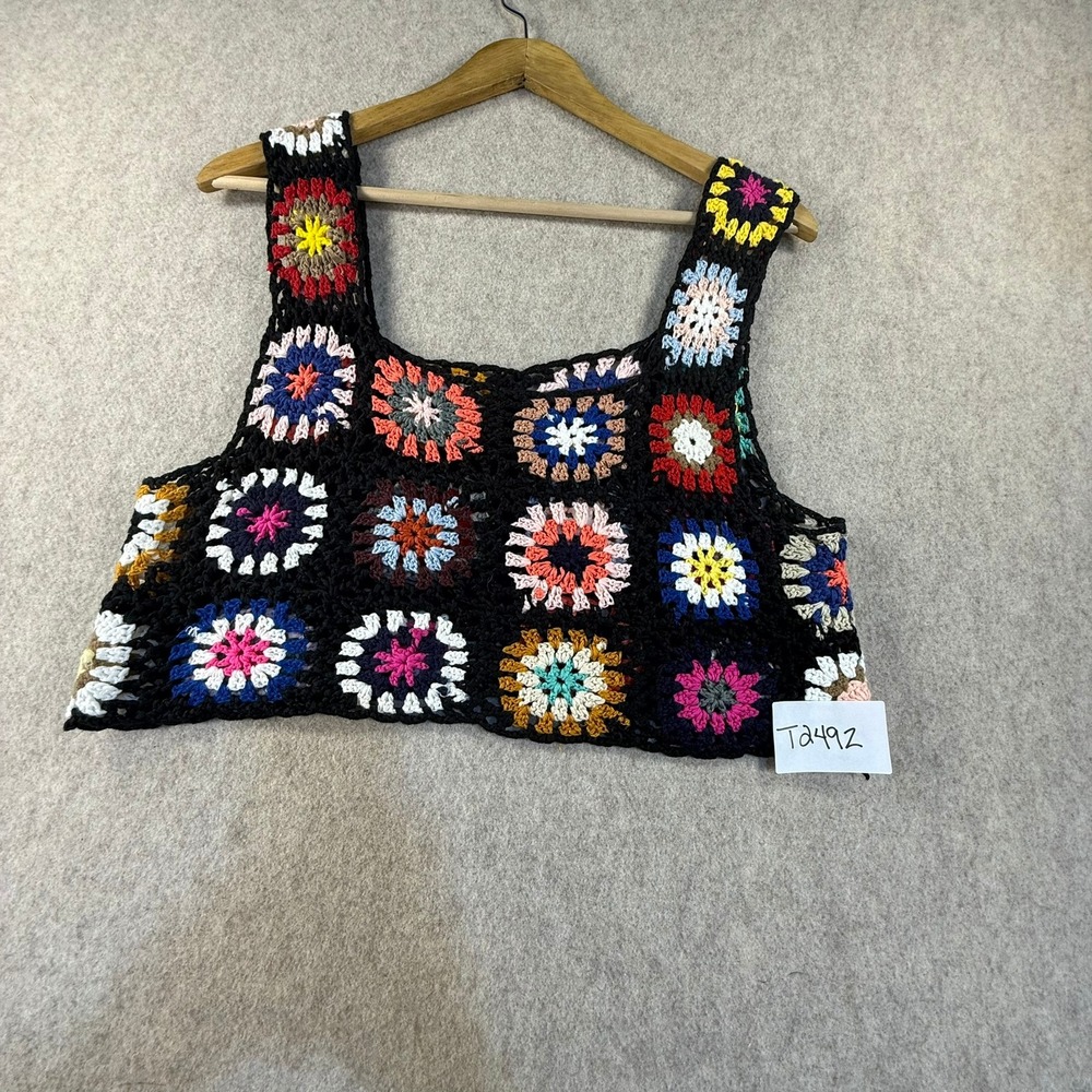 Handmade Crochet Granny Square Crop Top Multi-Color Boho Festival Tank T2492